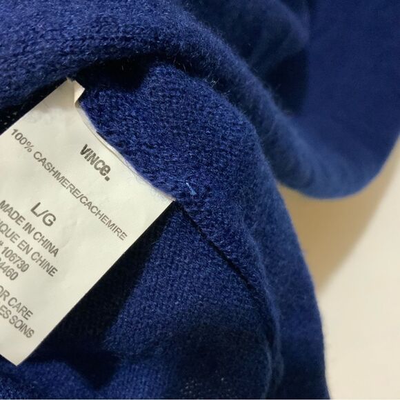 Vince Women’s 100% Cashmere Double V-Neck Sweater size L/G Blue Quiet Luxury - Picture 6 of 8
